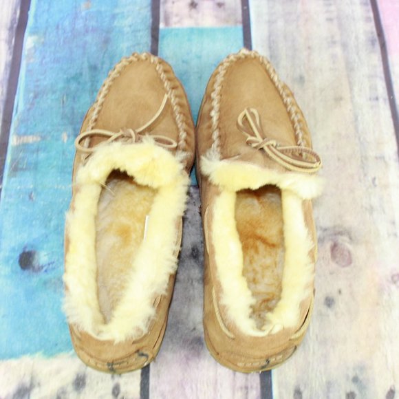 LL Bean Brown Wicked Good Shearling Lined Moccasin Slippers Size 10 M - Picture 6 of 9